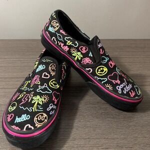 Vans Kids Slip-On Neon Doodle Sketch Black Sneakers Size 1 Glow in the Dark